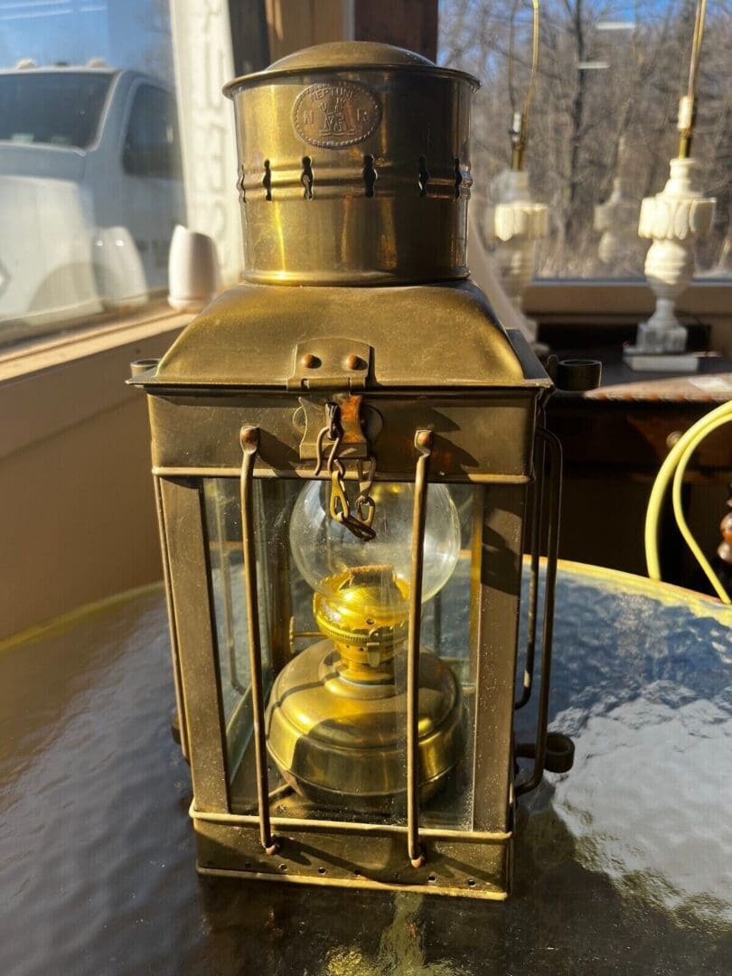 Vintage N R Neptune Brass Oil Lantern - The Green Scene Antiques