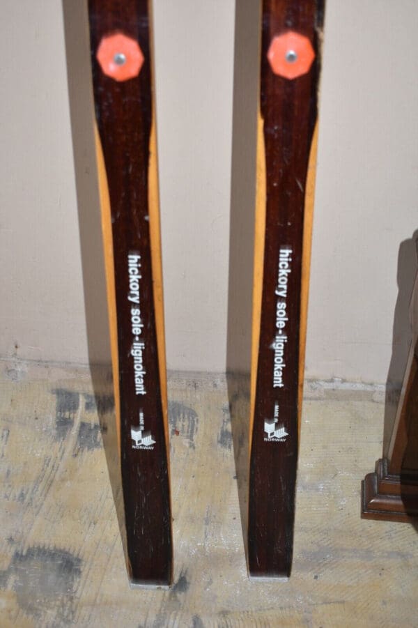 Vintage Set of Hickory Wood Skis, Ski Set by Asnes Made in Norway