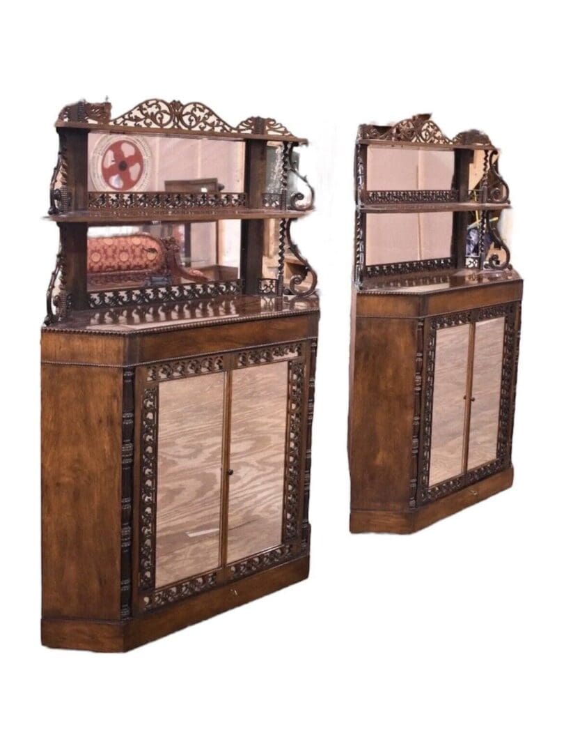 French Antique Pair of Rosewood Corner Cabinets Attributed to Meeks