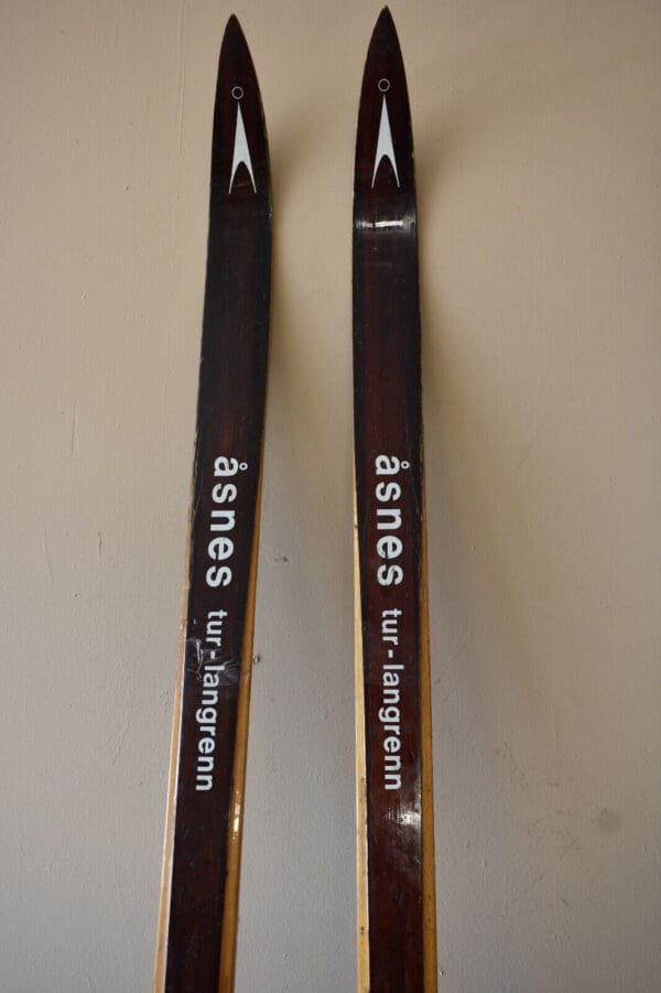 Vintage Set of Hickory Wood Skis, Ski Set by Asnes Made in Norway