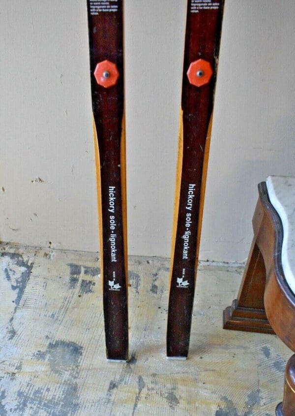 Vintage Set of Hickory Wood Skis, Ski Set by Asnes Made in Norway