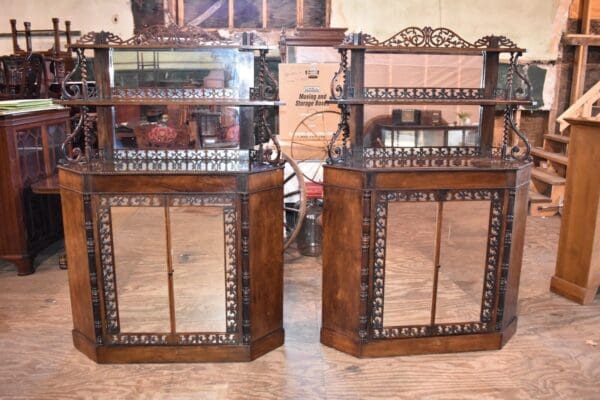 French Antique Pair of Rosewood Corner Cabinets Attributed to Meeks