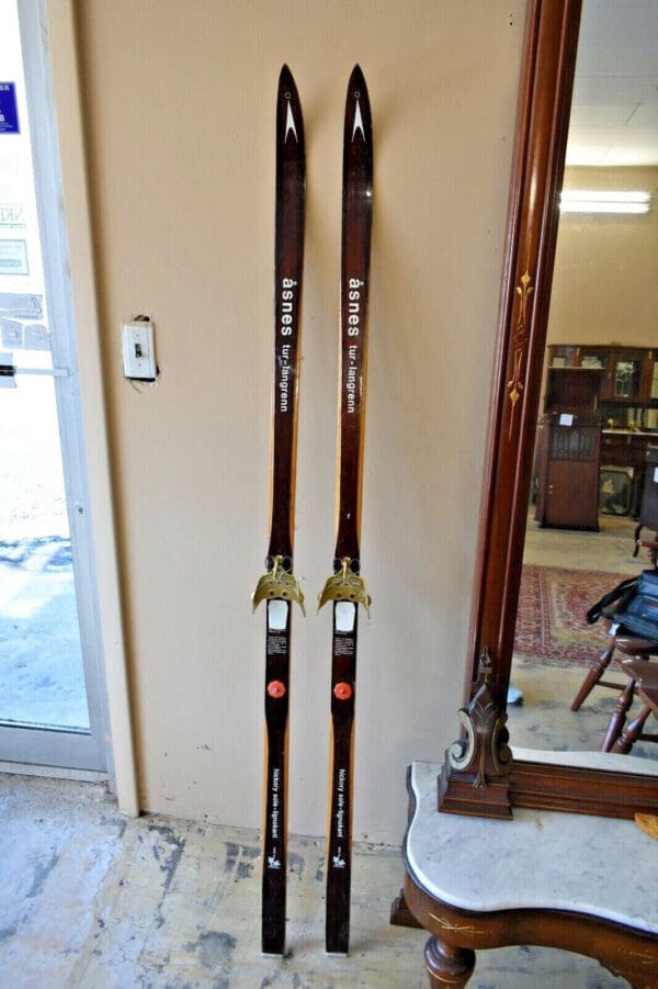 Vintage Set of Hickory Wood Skis, Ski Set by Asnes Made in Norway