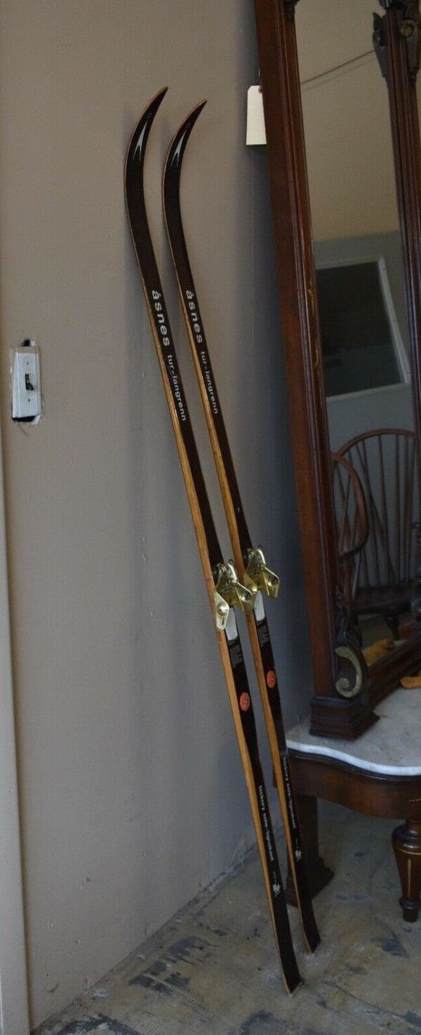 Vintage Set of Hickory Wood Skis, Ski Set by Asnes Made in Norway