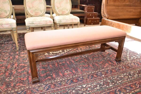 Vintage Henredon Furniture Co Large Pink Upholstered Bench