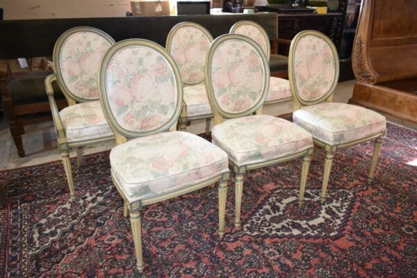 French Country Style Dining Chairs with Floral Print, Set of 6