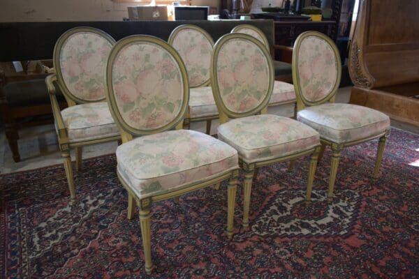 French Country Style Dining Chairs with Floral Print, Set of 6