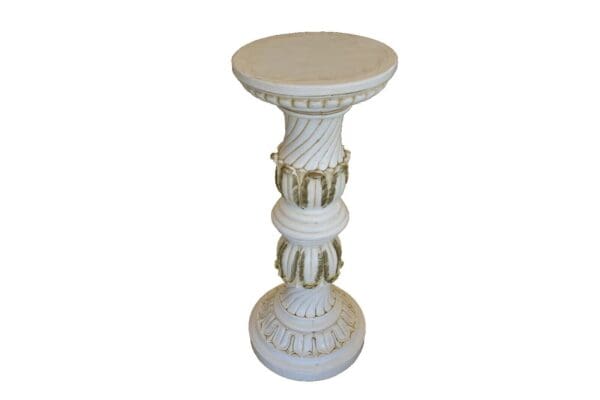 Vintage White Pedestal Plant Stand, Faux Marble