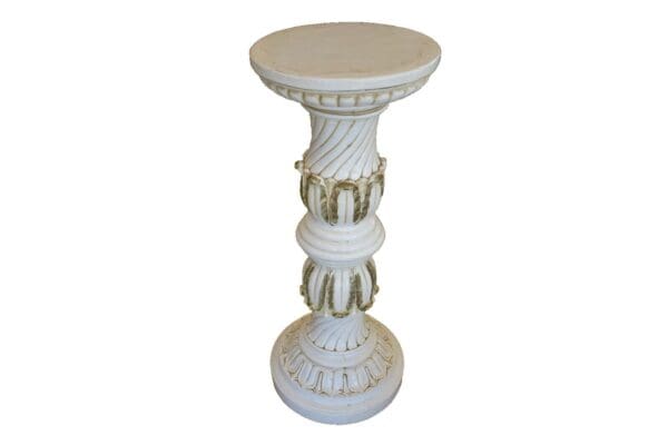 Vintage White Pedestal Plant Stand, Faux Marble