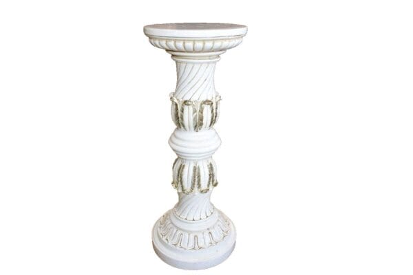 Vintage White Pedestal Plant Stand, Faux Marble