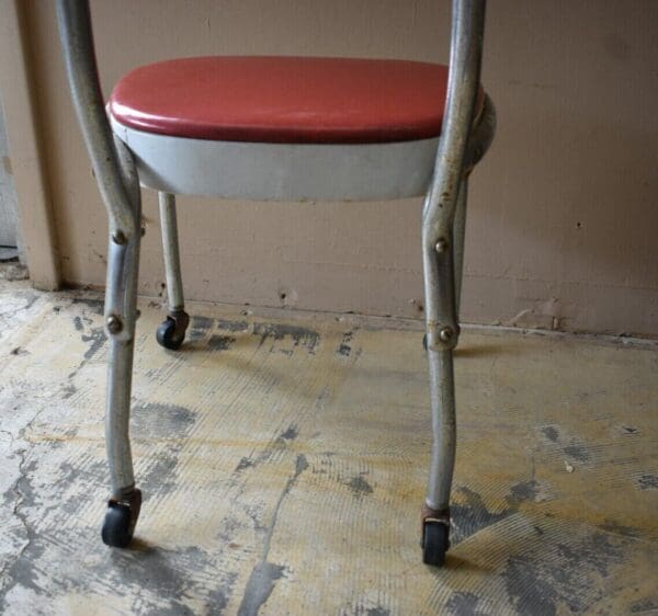 Mid Century Metal & Chrome Rolling Red Upholstered Chair