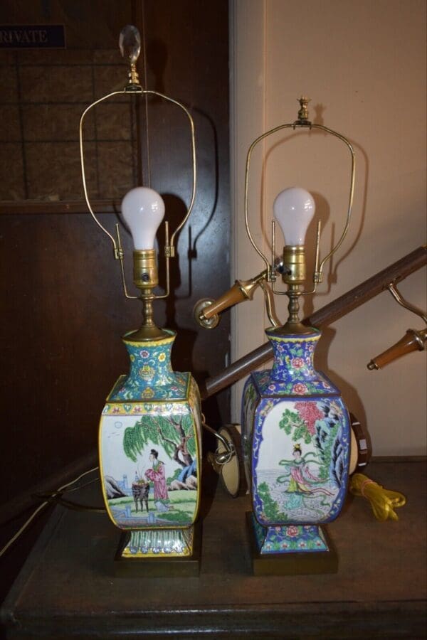 19th Century Chinese Cloisonné Enameled Lamps