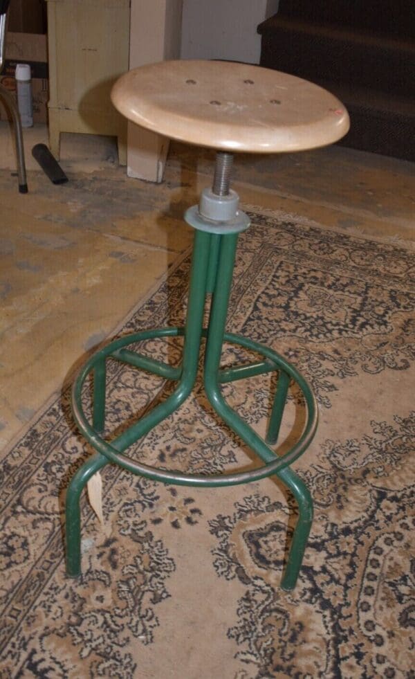 1983 Vintage Industrial Adjustable Green Metal Pub Stool, Chair