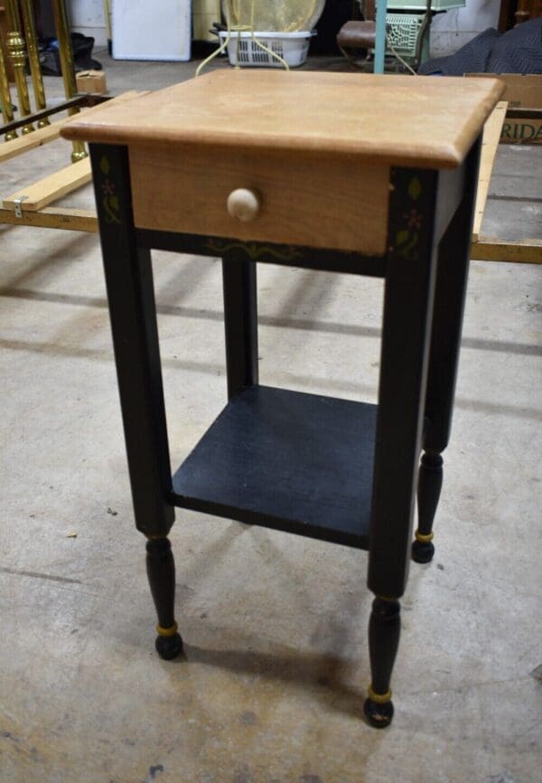 Vintage Black Painted End Side Table, Bedroom Nightstand