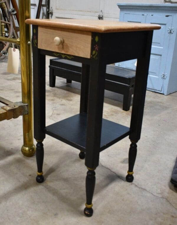 Vintage Black Painted End Side Table, Bedroom Nightstand