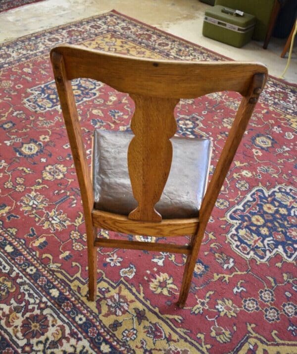 Antique Oak Leather Seat T Back Side Chair