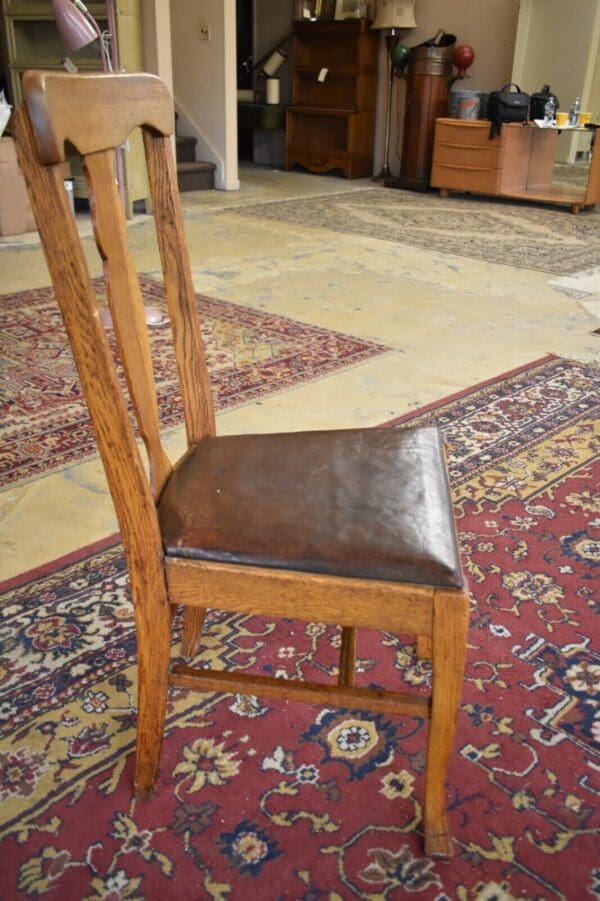 Antique Oak Leather Seat T Back Side Chair