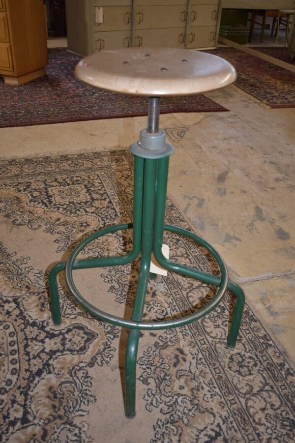 1983 Vintage Industrial Adjustable Green Metal Pub Stool, Chair