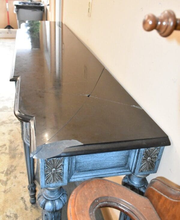 Large Marble Top Dining Room Server Buffet, Painted Blue