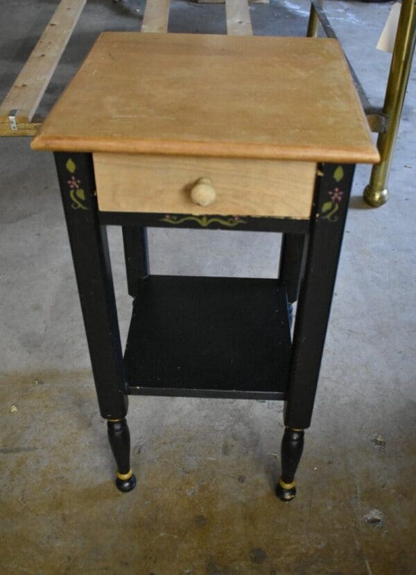 Vintage Black Painted End Side Table, Bedroom Nightstand