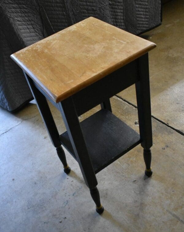 Vintage Black Painted End Side Table, Bedroom Nightstand