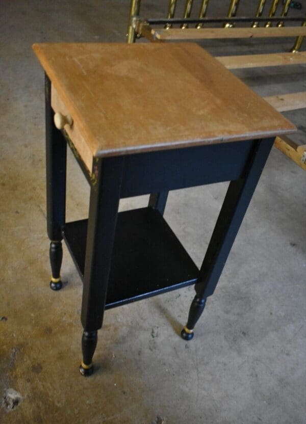 Vintage Black Painted End Side Table, Bedroom Nightstand