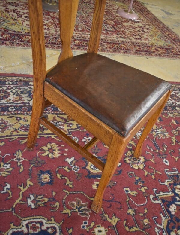 Antique Oak Leather Seat T Back Side Chair