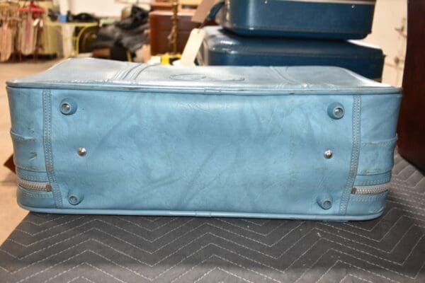 Rare Vintage 1970's Blue Leather Suitcase by American Tourister