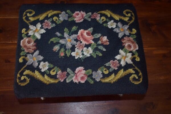 Vintage Needlepoint Kneeler Footstool