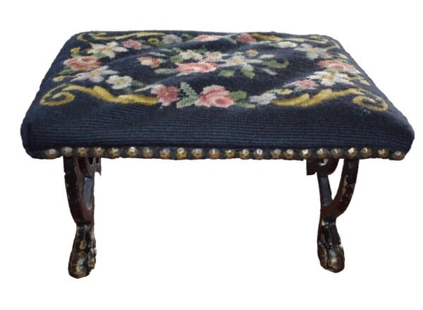 Vintage Needlepoint Kneeler Footstool