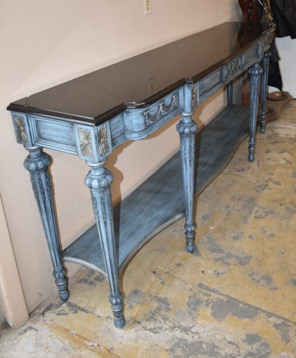 Large Marble Top Dining Room Server Buffet, Painted Blue