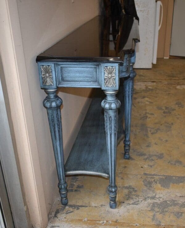 Large Marble Top Dining Room Server Buffet, Painted Blue