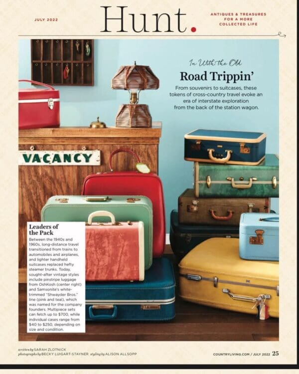 Vintage 2 Piece Mid Century Luggage Set by Vega, Country Living Magazine