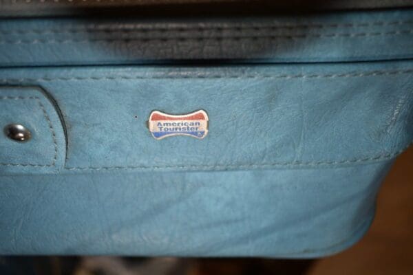 Rare Vintage 1970's Blue Leather Suitcase by American Tourister