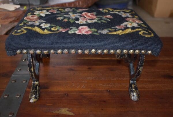 Vintage Needlepoint Kneeler Footstool