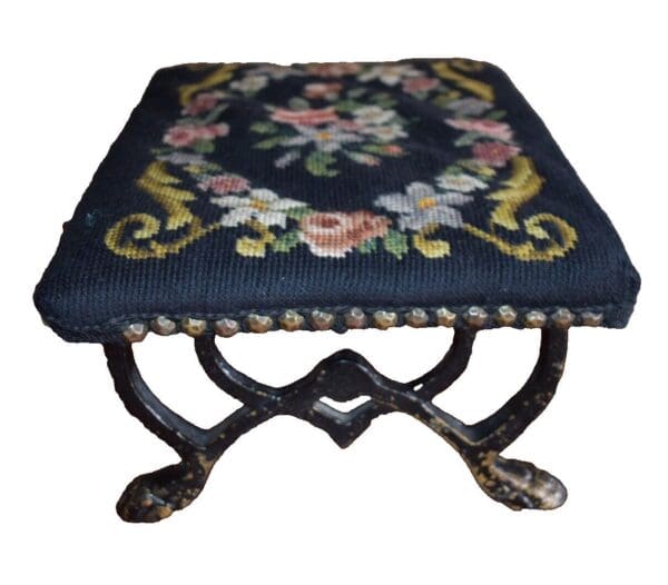 Vintage Needlepoint Kneeler Footstool