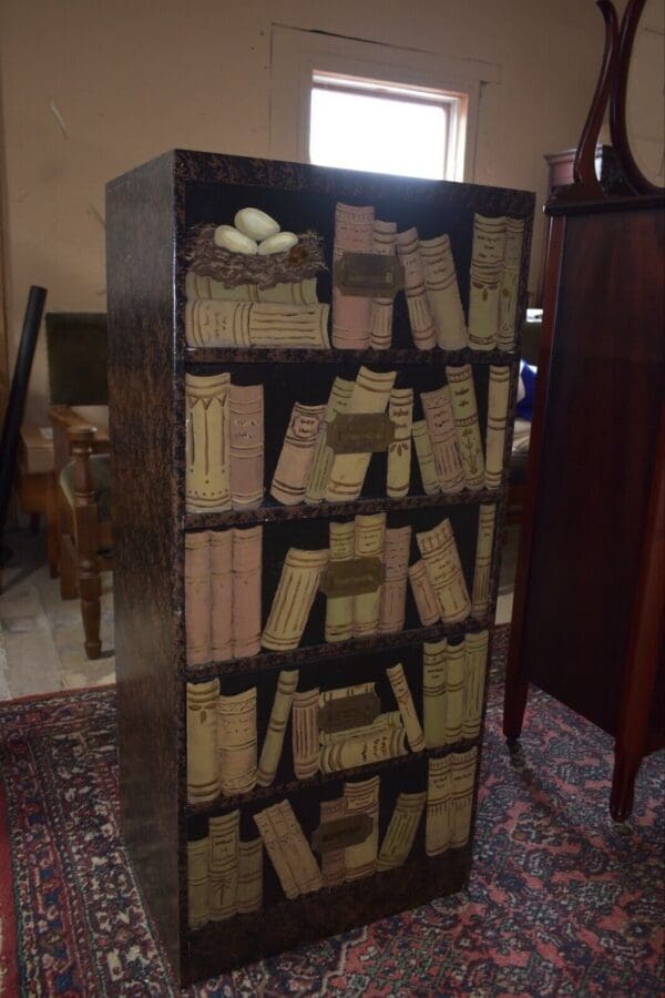 Antique Hand-Painted Bookshelf on Chest of Drawers