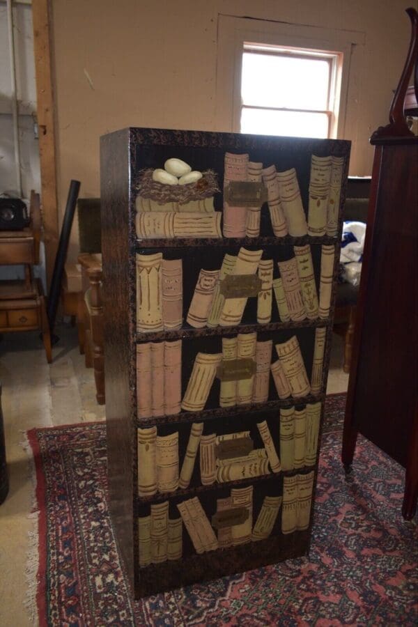 Antique Hand-Painted Bookshelf on Chest of Drawers