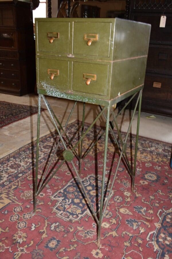 Mid Century Green Metal Stacking File Cabinet on Legs, Remington Rand USA