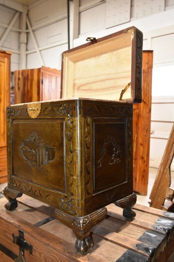 vintage Heavily carved asian inspired chest with claw feet