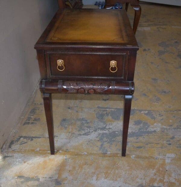 Vintage STICKLEY Mahogany Leather Top End Side Table, Bedroom Nightstand