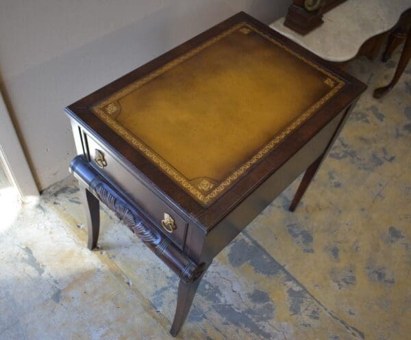 Vintage STICKLEY Mahogany Leather Top End Side Table, Bedroom Nightstand