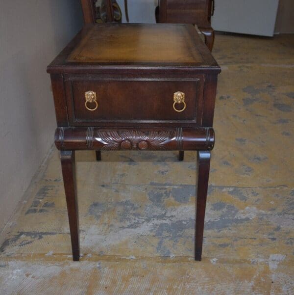 Vintage STICKLEY Mahogany Leather Top End Side Table, Bedroom Nightstand