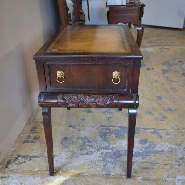 Vintage STICKLEY Mahogany Leather Top End Side Table, Bedroom Nightstand