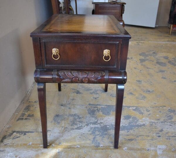 Vintage STICKLEY Mahogany Leather Top End Side Table, Bedroom Nightstand