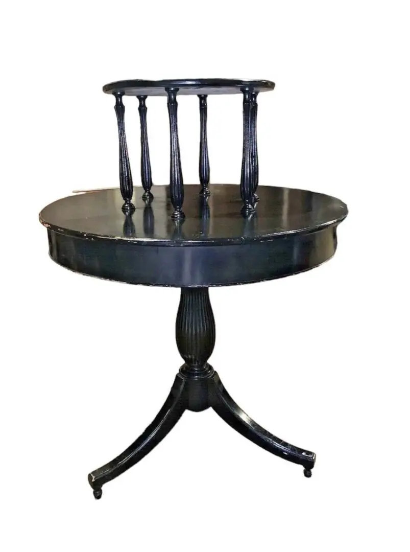 Antique Two-Tier Round Center Table Painted Black Vintage Furniture