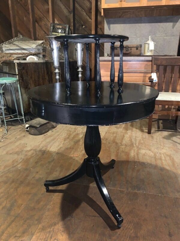 Antique Two-Tier Round Center Table Painted Black Vintage Furniture