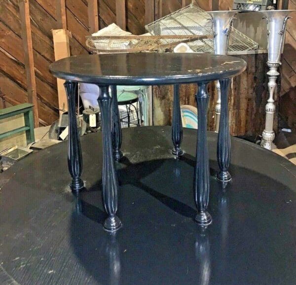 Antique Two-Tier Round Center Table Painted Black Vintage Furniture