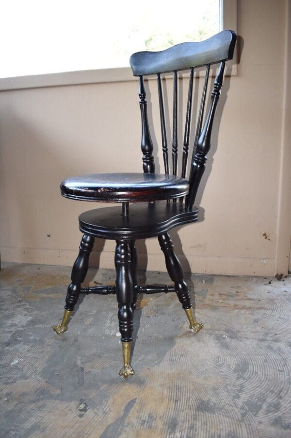 Rare Victorian Antique Piano Stool Painted Black