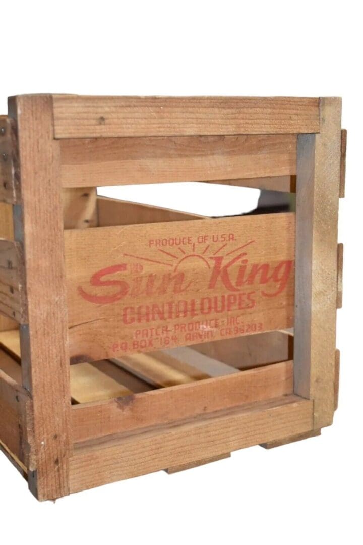 Primitive Sun King Cantaloupe Wood Crate Fruit Crate, Box